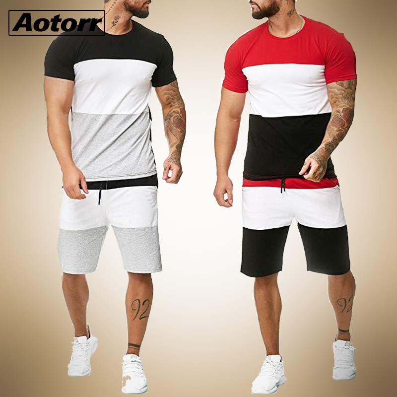 

2020 New Tracksuit 2 Pieces Men Sets Male Clothing Sportswear Set Fitness Summer Print Men Shorts+T Shirt Mens Casual Suit 4XL, Kcd621black