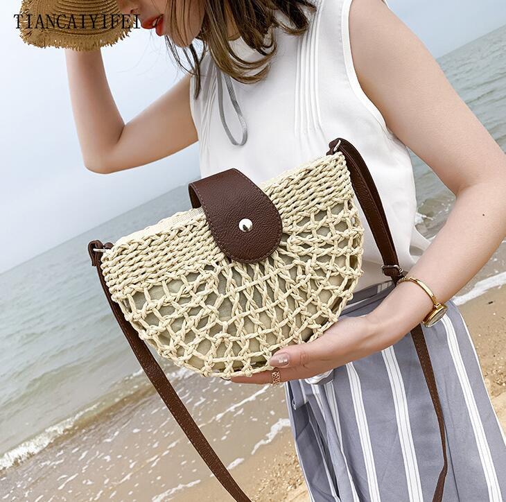 

Factory wholesale women handbag summer wovens beach bag semi-circular fashion straw handbags handmade hollow womens messenger bags