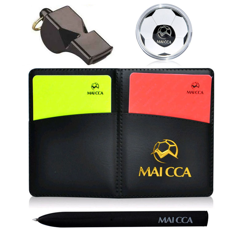 

Soccer Whistle Referee Coin Football Cards with Pen Notebook Wallet Set Training Fair Play Toss Professional Sports Equipment