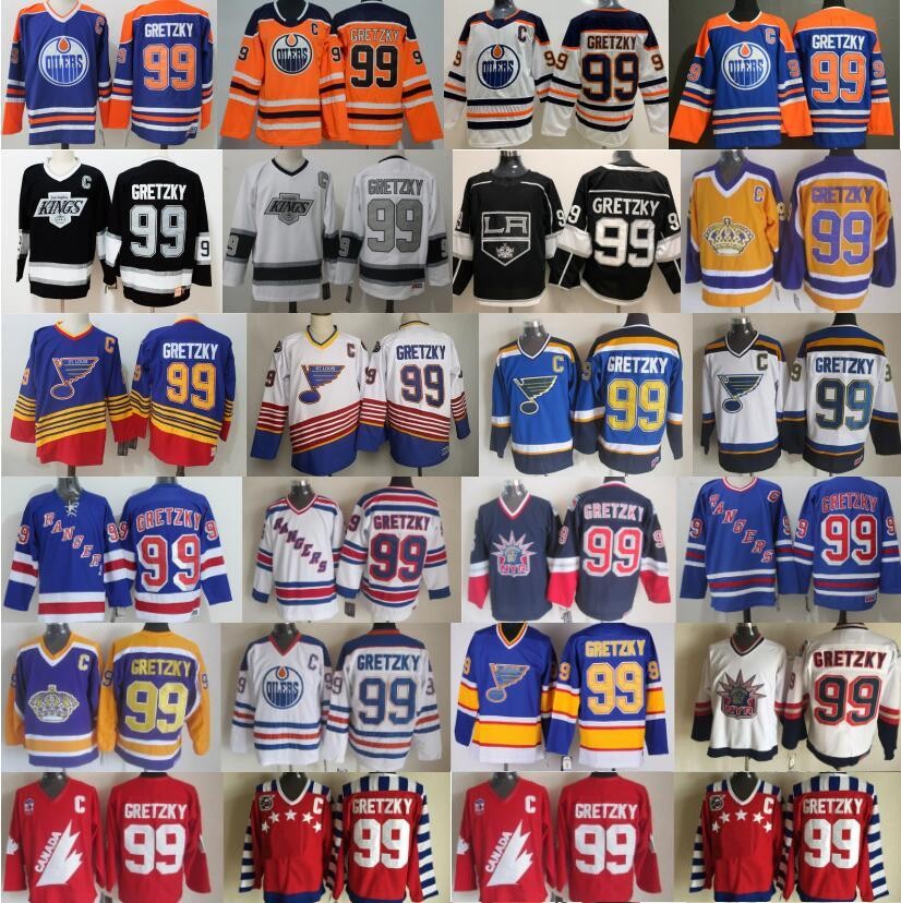 

CCM Vintage 99 Wayne Gretzky Jersey Men Ice Hockey New York Rangers St. Louis Blues LA Los Angeles Kings Edmonton Oilers Blue Black White, As pic