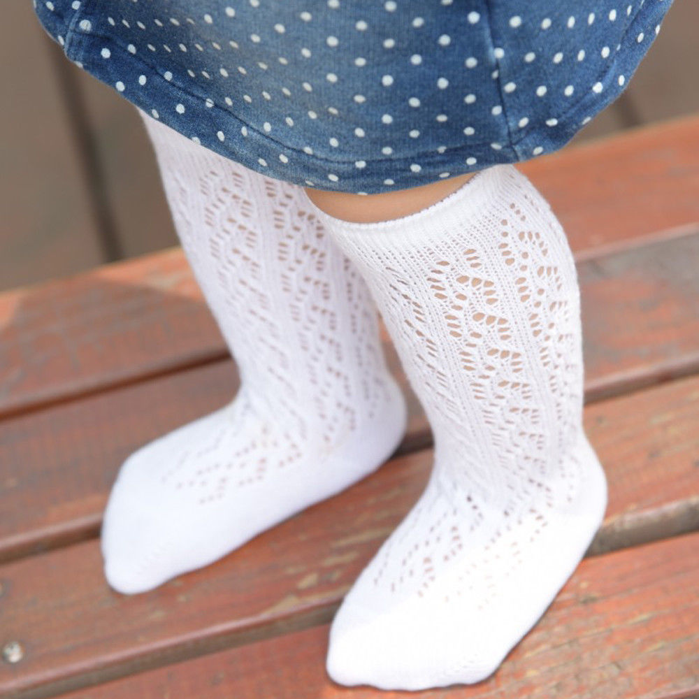 Baby Infant Girl Spring And Autumn Hollow Non-Slip Socks Knee High Lace Princess Socks Pure Color Long Tube Sox New Fashion-image-474070387