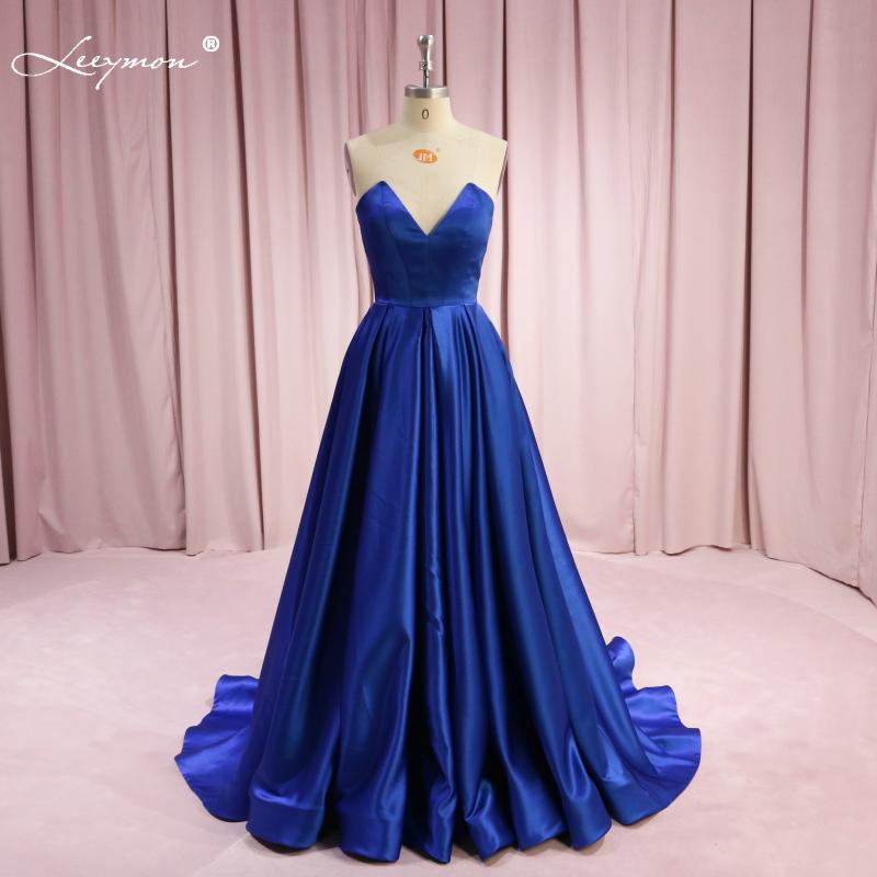 

New Satin Evening Dress A Line V Neck Sexy Open Back 2020 Dinner Party Dress robe demoiselle d'honneur, Blue