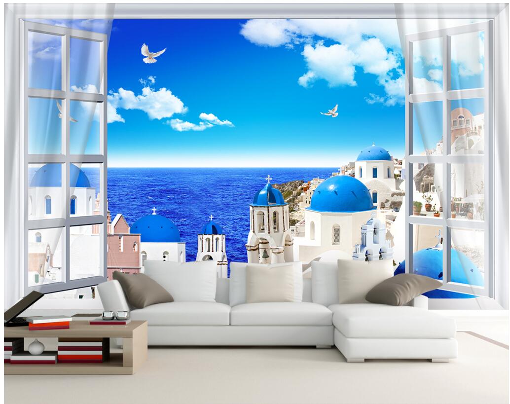 

3d wallpaper custom photo mural Mediterranean castle sea view tv background living room home decor 3d wall murals wallpaper for walls 3 d, Non-woven