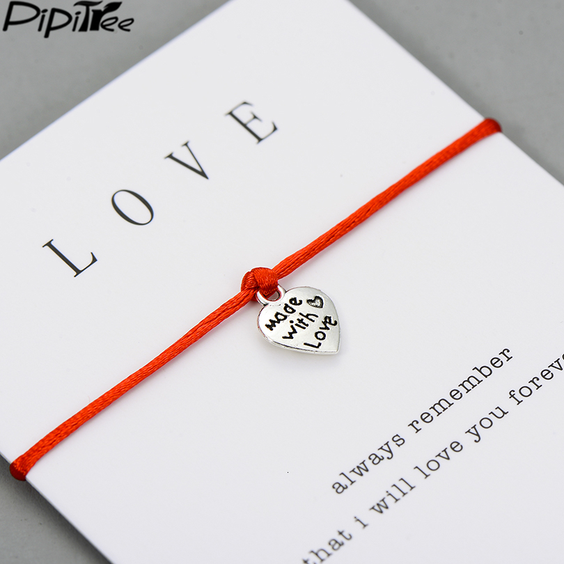 

Made With Love Handcraft Heart Charm Bracelet For Lovers Couple Women Kids Lucky Red Cord Bracelets Jewelry Gift