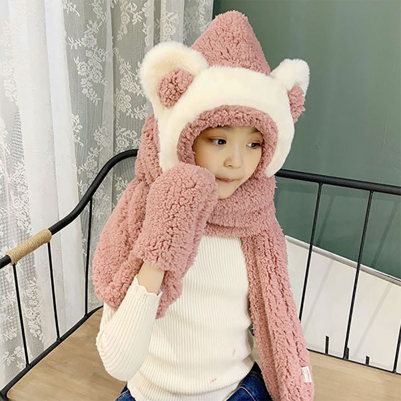 

Hot 3Pcs Autumn And Winter Korean Version Of Plus Velvet Thickening Cycling Earmuffs Hat Scarf Gloves Lady Warm Wool Knit Hat, Zy1147-4