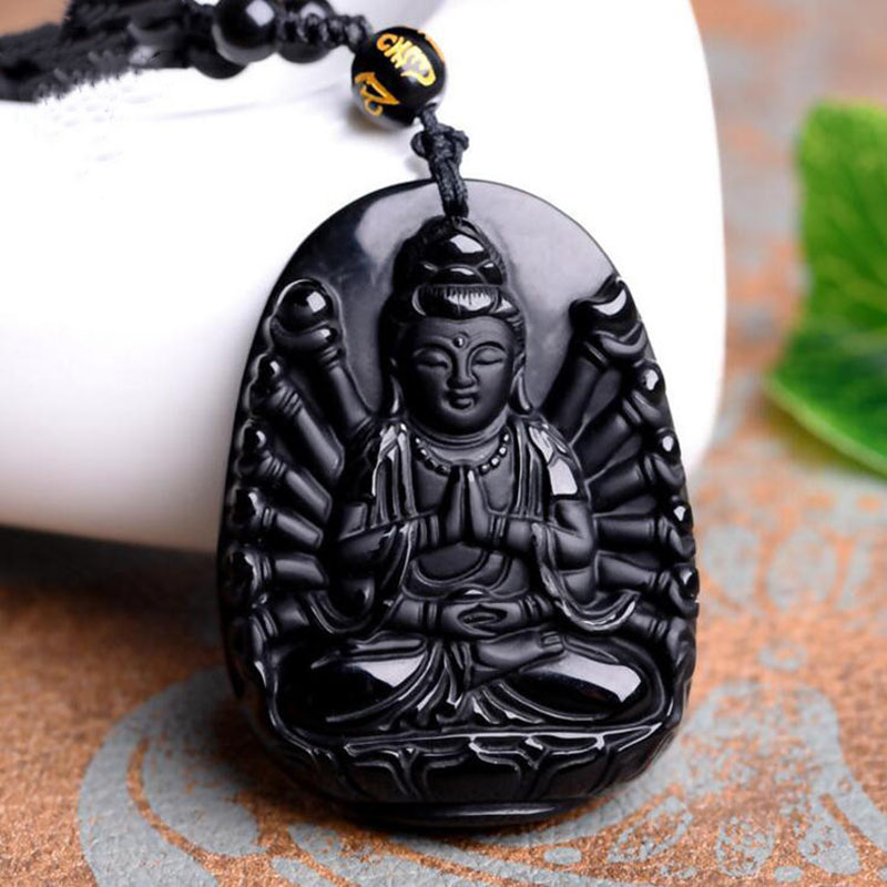 

Jadery 100% Pure Natural Black Obsidian Pendant Necklace Guanyin Buddha Zodiac Bodhisattva Amulet Talisman Gems Bead Necklaces