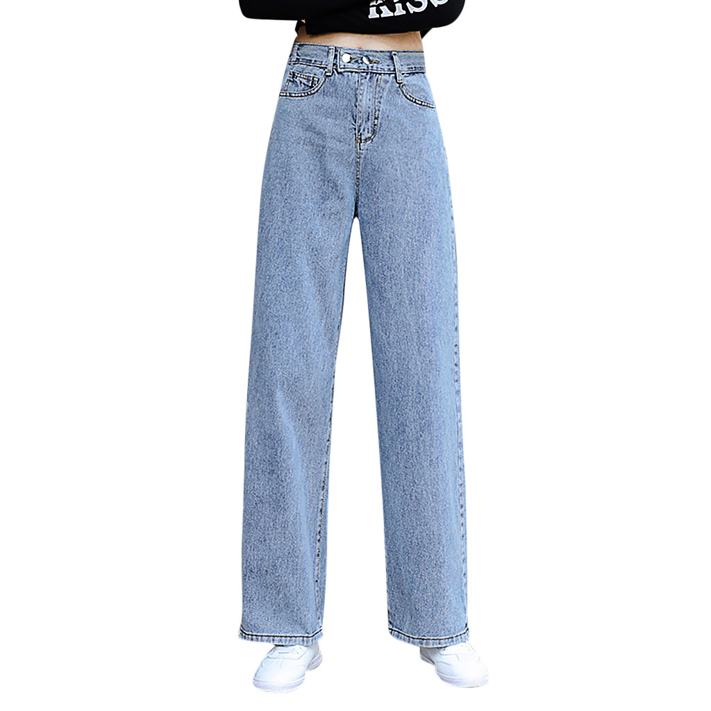 

Jeans Fashion Women High Waist Casual Straight Tube Wide Leg Pants Vintage Jeans #YB40, As pic