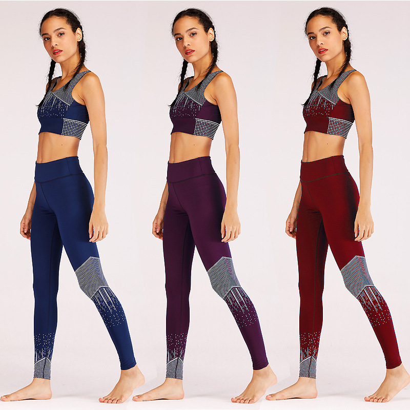 

2Pcs Yoga Set Seamless printing Women Fitness Clothing Sports Wear Gym Leggings Padded Push Up Strappy Sports Bra Suits, Black