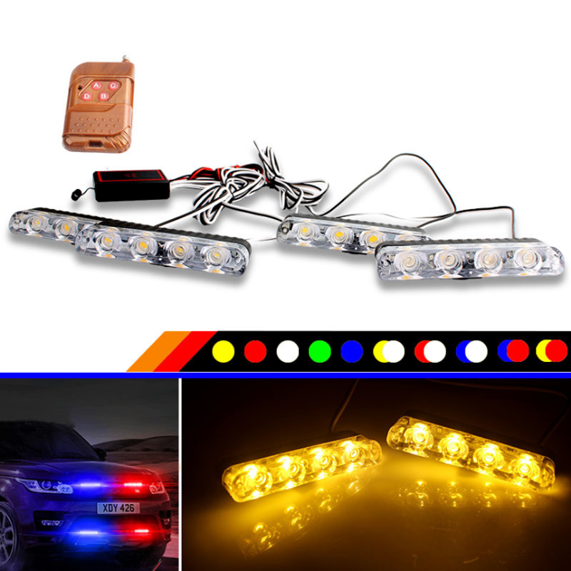 

YTCLIN 4x4 LED 12V DRL Ambulance Light Strobe Warning Light 4 in 1 Wireless Remote Car Truck Flashing Firemen, As pic