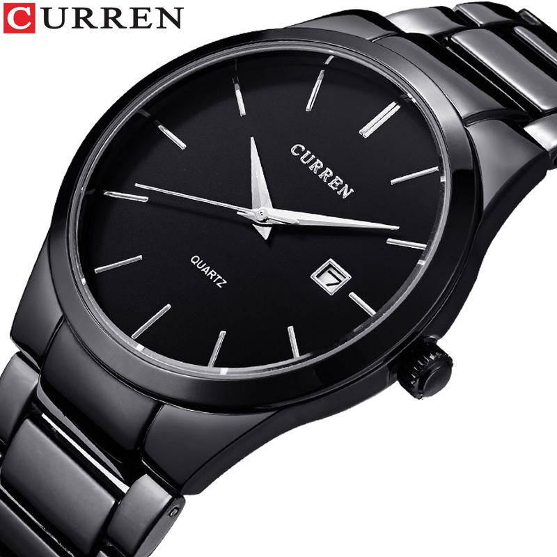 

CURREN Fashion Business Calendar Quartz Wrist Watch Stylish Men's Watch Military Waterproof Full Steel Male Clock, Black