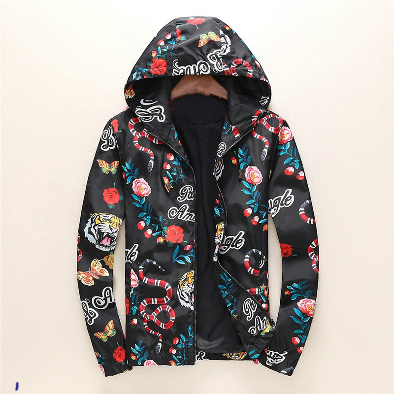 

Fashion Jacket Windbreaker Long Sleeve Mens Jackets Hoodie Clothing Zipper With Animal Letter Pattern Plus Size Clothes M-3XL, Black;brown