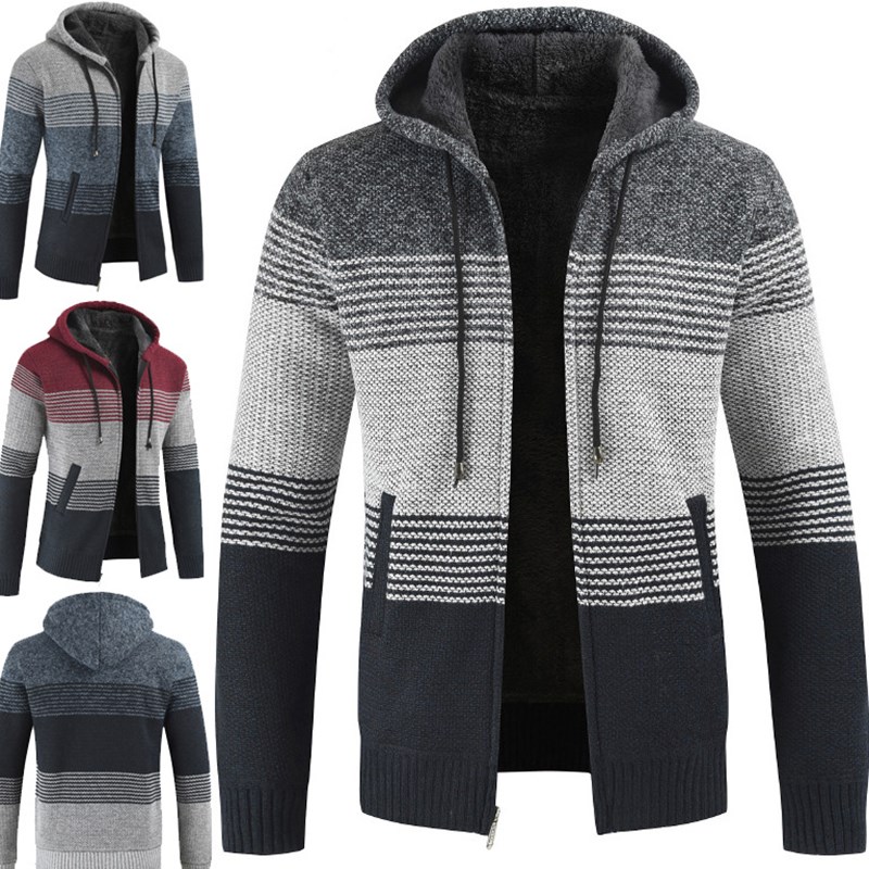 

Men new warm knitted cardigan Hot Selling Promotion Streetwear top coats warm hooded sweater drop ship fashion jacket, Gray
