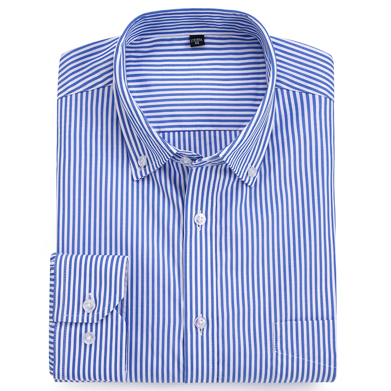 

Men's Casual Striped/Plaid Checkered Cotton Shirts Single Patch Pocket Long Sleeve Standard-fit Thin Button-down Gingham Shirt, Y-02