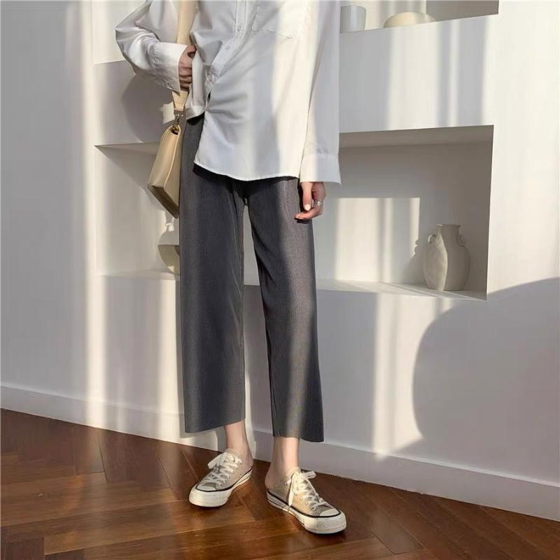 

Plus Size Women' Wide Leg Pants Stretch High Waist Long Trousers 2020 New Korean Causal Solid Woman Clothing Plus Size Pants, Black
