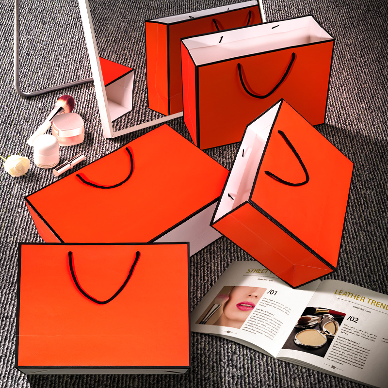 

10pcs/lot large Orange kraft paper packaging bag,garment gift paper bag with handles, small blank shopping bag