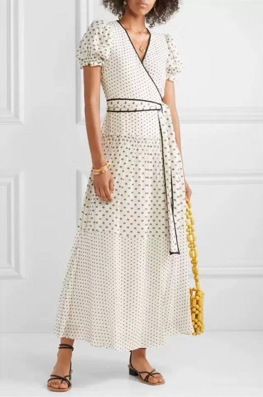 

Sexy Dresses Top Quality V-Neck Elegant Puff Sleeve Fashion Women Celebrity Evening Party Summer Long Dress, White