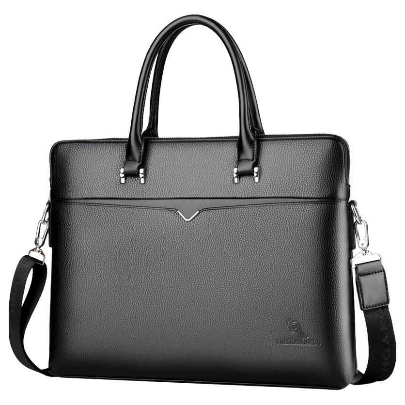 

Brand Business Men's Briefcase High Quality Office Bags for Men 2019 Leather Large Male Laptop Handbags Messenger Shoulder Bags, Black suit