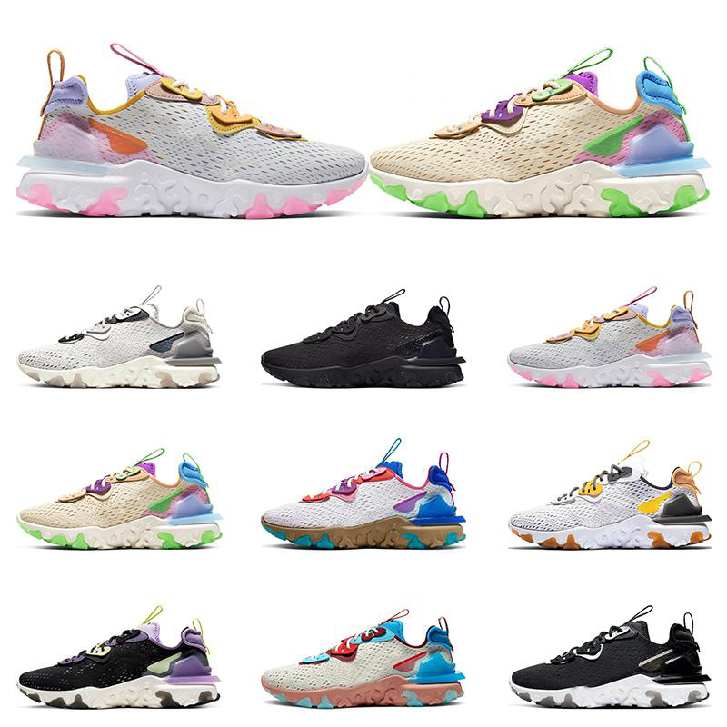 

New React Vision men trainers running shoes VAST GREY BLACK IRIDESCENT Honeycomb womens PASTEL HUES SAFFRON Breathable sport sneaker fashion, Vast grey 40-45