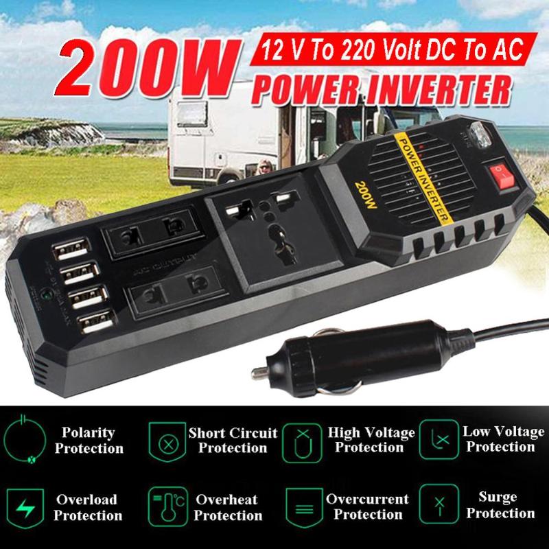 

200W Power Car Inverter Square Wave DC 12V to AC 220V Voltage Converter 4 USB 3.1A Charger Auto Inversor 12 V 220 V