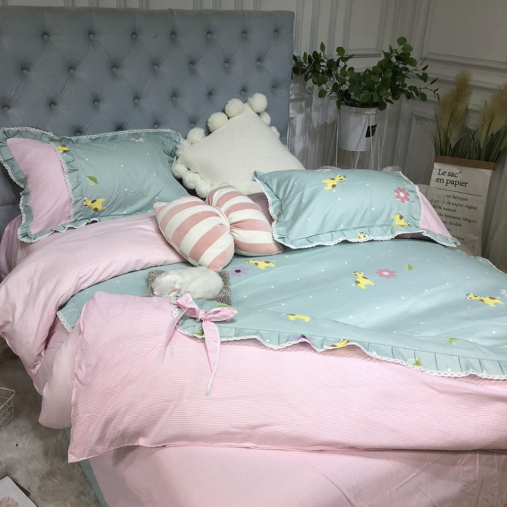 

Queen Bedding Set Comforter Euro Pastel Sheets Bed Sheet  Size Double Bedspread Cover Set 4-Pcs