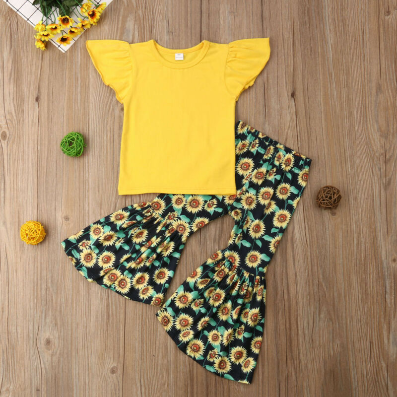 1-6Y Toddler Kids Baby Girls Clothes Sets White Tops T-shirt Denim Long Pants Jeans Outfits Set-image-515178629