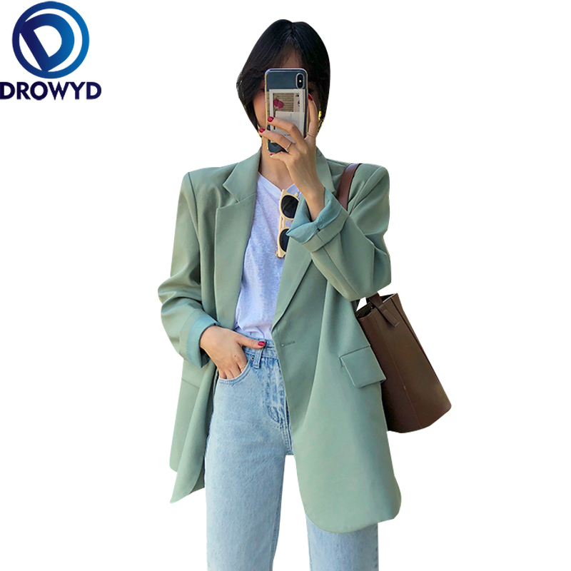 

Women Green Blazer 2020 New Formal Blazers Lady Office Work Suit Pockets Casual Jackets Coat Loose Blazer Femme Jackets 4 Colors, Black