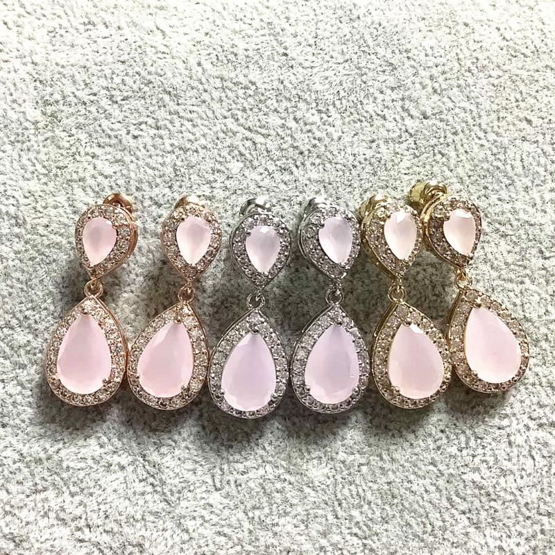 

UILZ Pink Zircons Classic Water Drop Shaped Cubic Zirconia Crystal Bridal Earrings For Women Bridesmaid Wedding Jewelry UE0911