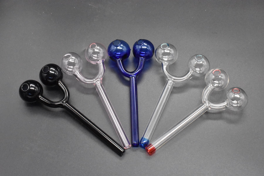 

5.5inch colorful Double glass oil burner pipe ART Smoking oil tube hand pipes free shipping