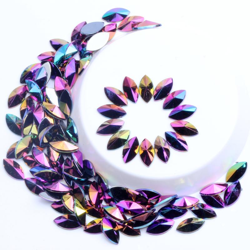 

Acrylic Rhinestones Flatback 7x15mm 200pcs Horse Eye Pointed AB Colorful Leaf Stone Beads DIY Nail Art Craft Decoration