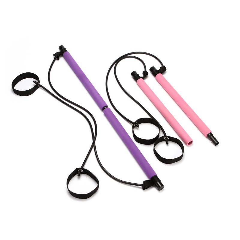 

Portable Pilates Bar Kit Resistance Band Yoga Exercise Foot Loop Toning Bar Yoga Pilates for Stretch Twisting Sit-Up, Pink