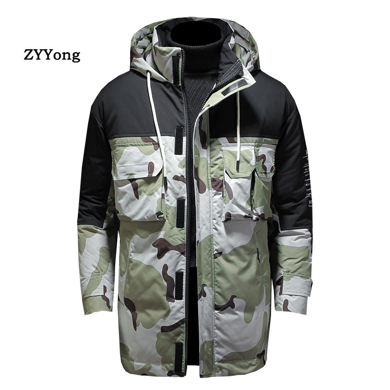 

Winter Hooded Camouflage Parka Coat Men Down Jacket Clothing Padded Cotton Thicken Warm Casual Overcoat Clothes Outerwear, Army green