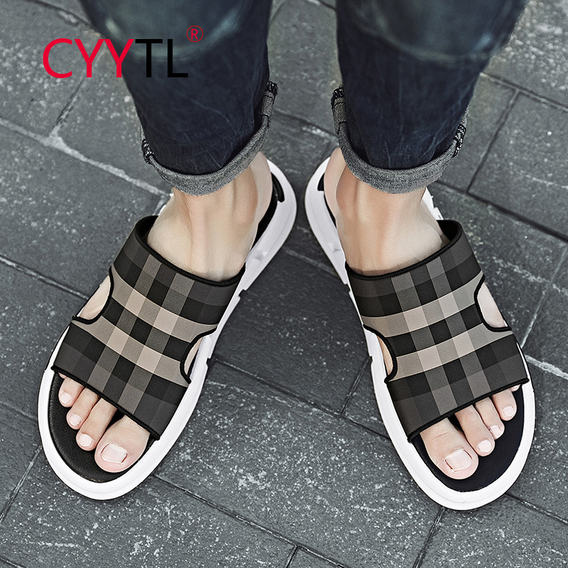 

CYYTL Sports Sandals for Men Slippers Outdoor Water Shoes Fashion Slip on Beach Shoes Comfortable Flat Sandals Men Slippers, Black white zz023