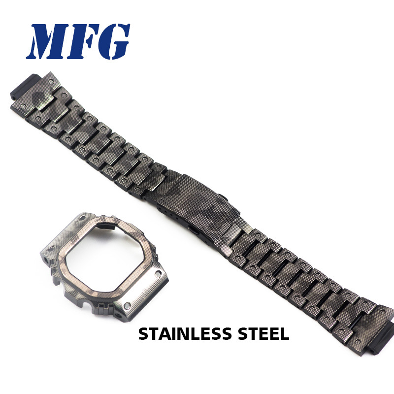 

Metal Watch band bezel Strap DW5600 GWM5610 GW5000 Camouflage Stainless Steel Watchband Frame Bracelet Accessory with RepairTool CJ191225