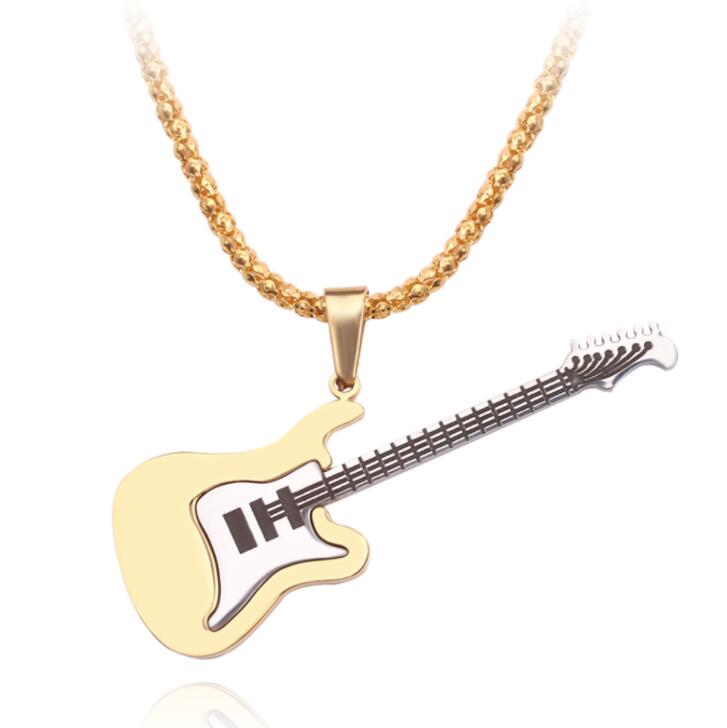 

hip hop Stainless steel guitar necklace for men women mens pendants gold silver chain necklace jewelry gift