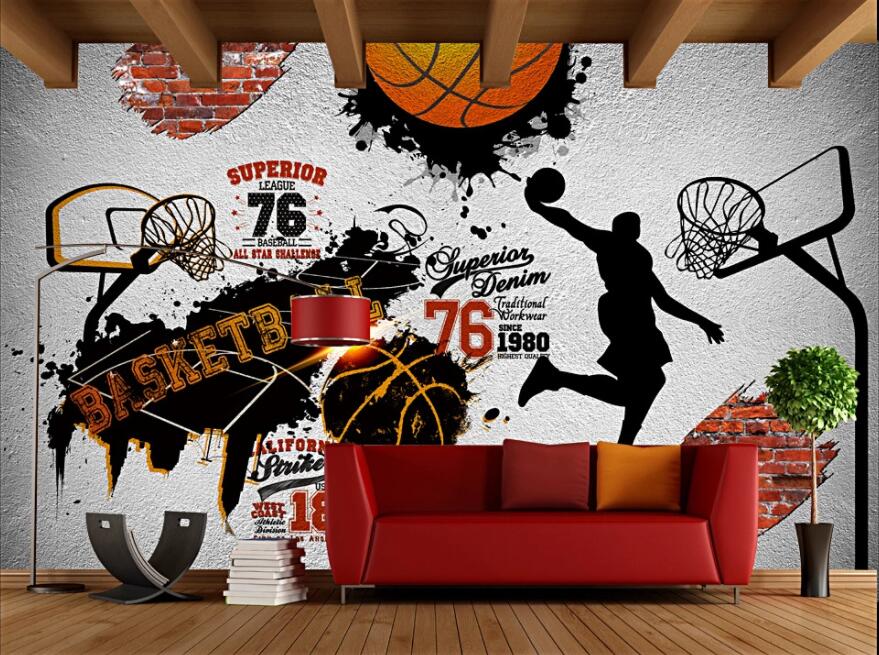 

custom photo 3d wallpaper Retro nostalgic basketball brick wall background home decor living room 3d wall murals wallpaper for walls 3 d, Non-woven wallpaper