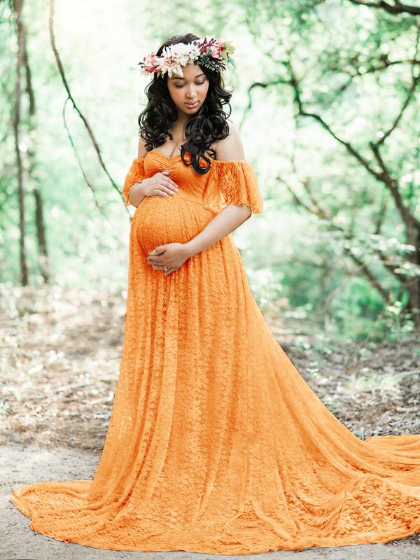 

Pregnant Dress Lace Maxi Gown Long Maternity Photography Props Pregnancy Dress Photography Maternity Dresses For Photo Shoot, Coffee pink