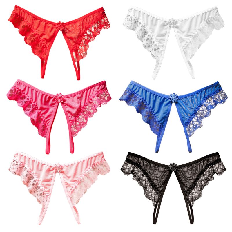 

Women Sexy See-Through Mesh Thongs Lingerie Low Rise Open Crotch T-Back G-String Underwear Scalloped Floral Lace Panties, Hp