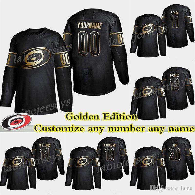 

2019 Carolina Hurricanes Jersey custom Golden Edition 20 Sebastian Aho 11 Staal Customize any number any name hockey jerseys, Black