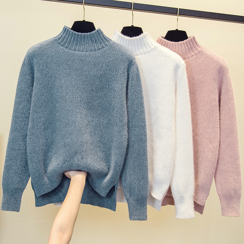 

Faux Mink Velvet Turtleneck Sweater Women Autumn Winter Thick Knit Sweater Women Pullover Long Sleeve Warm Woman Sweaters C6475, Gray blue sweaters