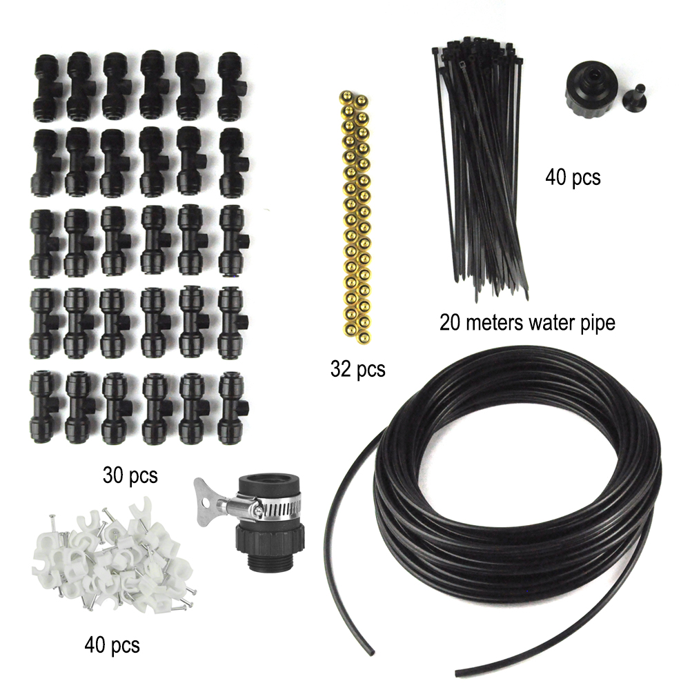 

BORUiT 20m Hose Garden Spray Cooling System Brass Nozzles Irrigation Watering Kits Greenhouse Flowers Plants Sprinkler Set, 20m sprayer system