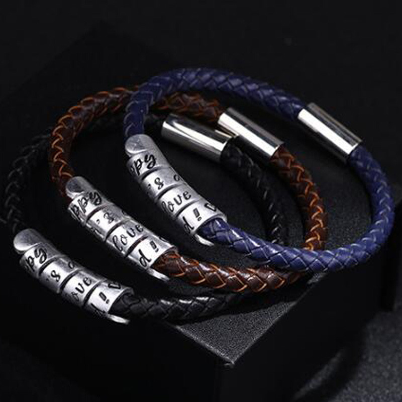 

Father's Day Gift To Dad Soft Cowhide Bracelet for Men Adjustable Magnet Clasp ID Bar "I Love My Dad" Bangle