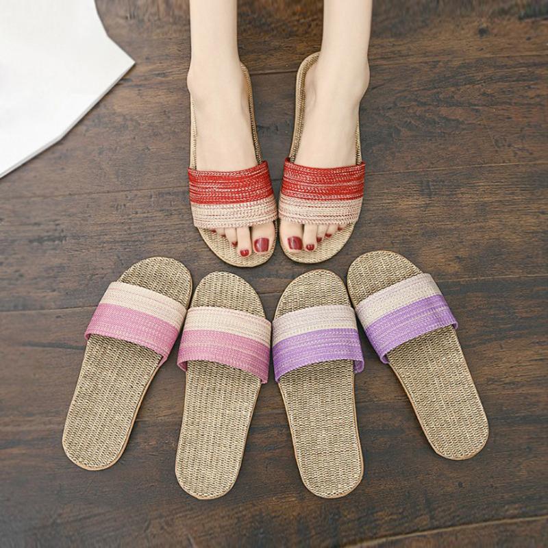 

SAGACE New Women Anti-slip Linen Home Indoor Summer Open Toe Flats Shoes Soft Bottom Slippers Women sapato calzado zapatos mujer, Pp