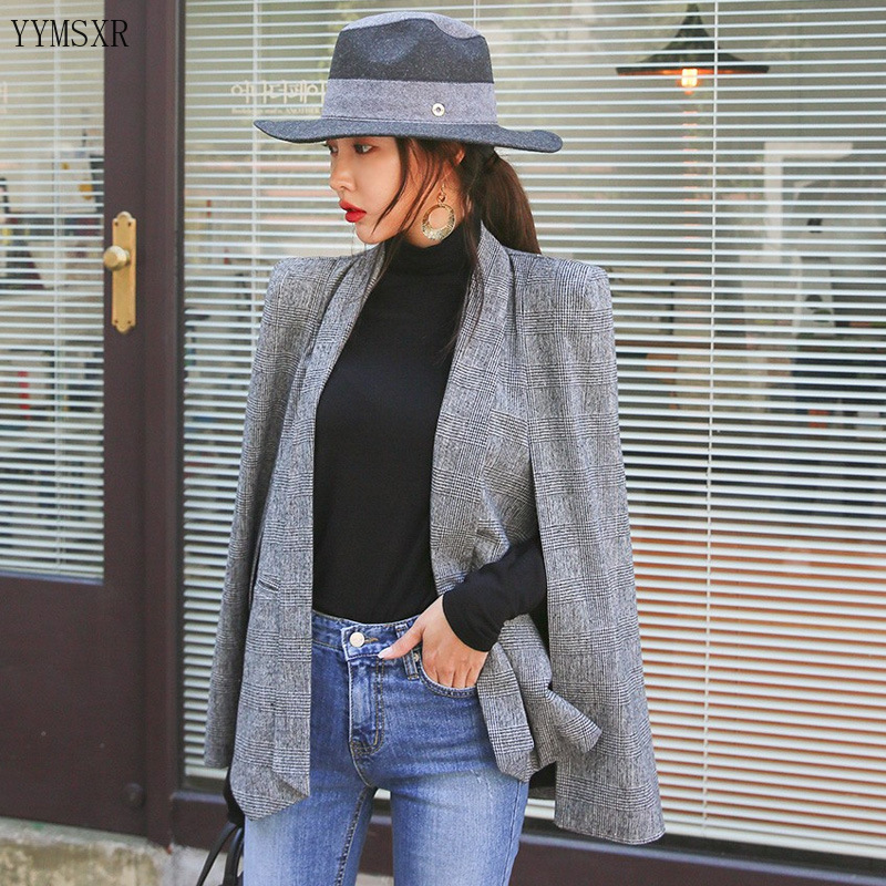 

Autumn and winter 2020 Korean version of the new stitching mid-length slim shawl cape suit jacket women Feminine blazer