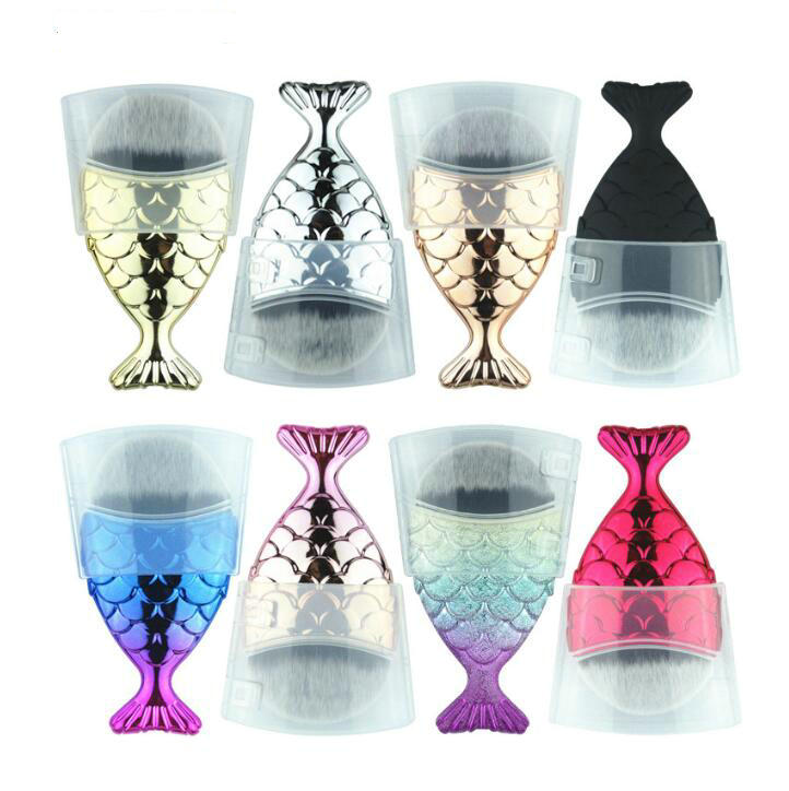 Single Foundation Makeup Brushes with Cover Mermaid Make Up BrushPortable Shinny Face Make Up Tool 11cm Length-image-436938931