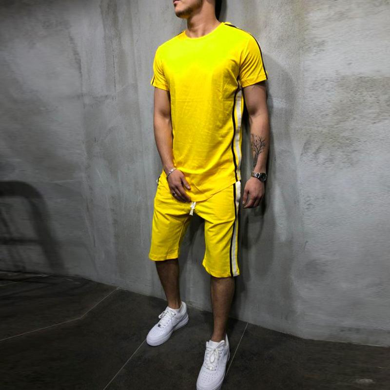 

Tracksuit Sporting Brand- Clothing Casual Track Suit Men T-shirt+Short Pants Mens sporting suits Feb26, Ye