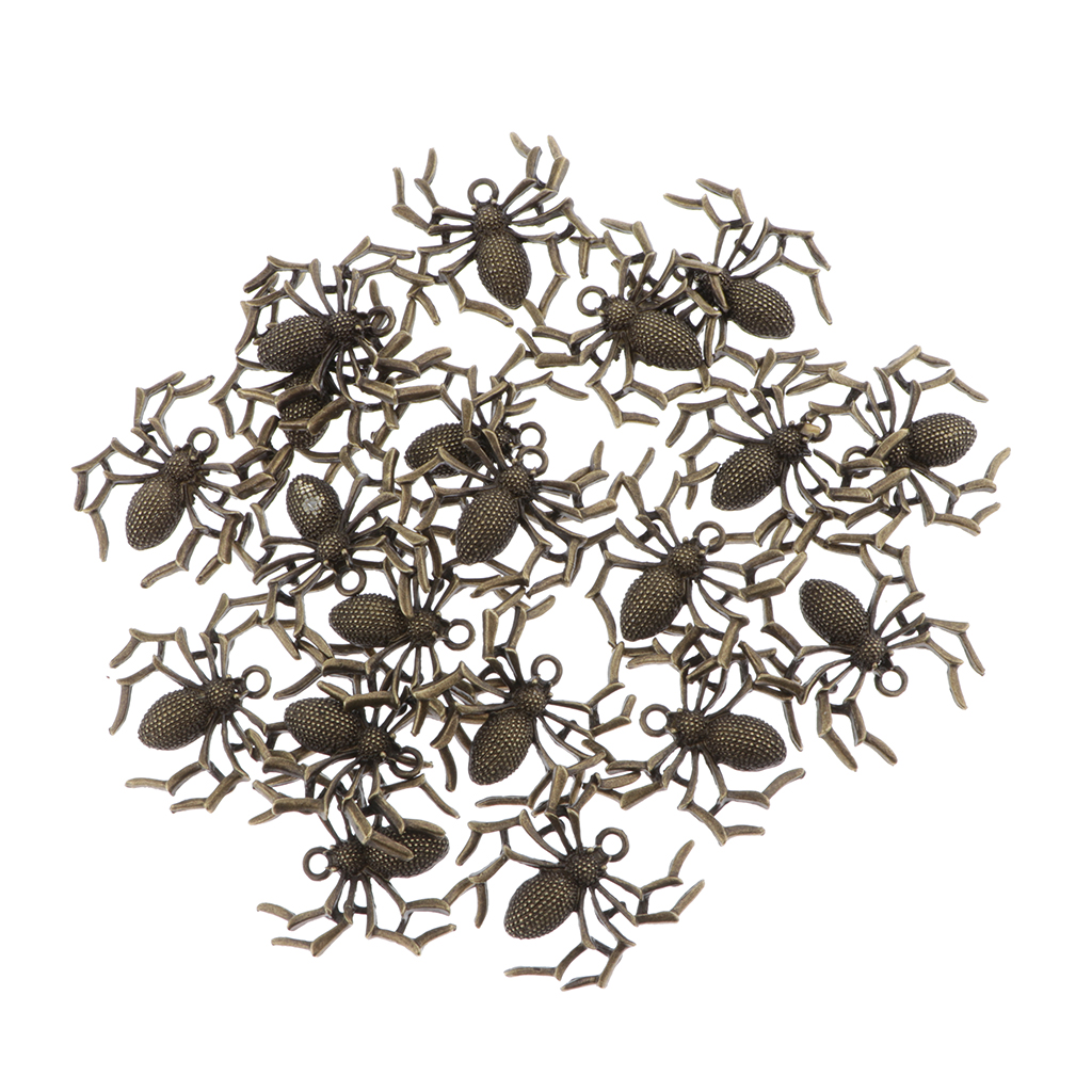 

20pcs small spider charms pendants vintage style for jewelry making necklace earrings accessories, 1.2 x 1.7 inch, Black