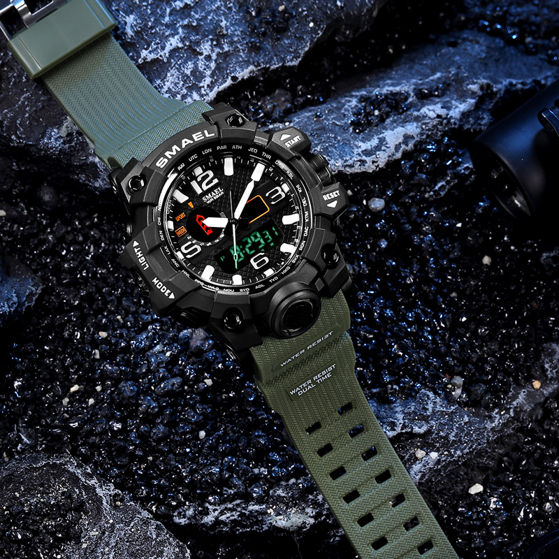 

Men Military Watch 50m Waterproof Wristwatch LED Quartz Clock Sport Watch Male relogios masculino 1545 Sport Watch Men S Shock, Army green