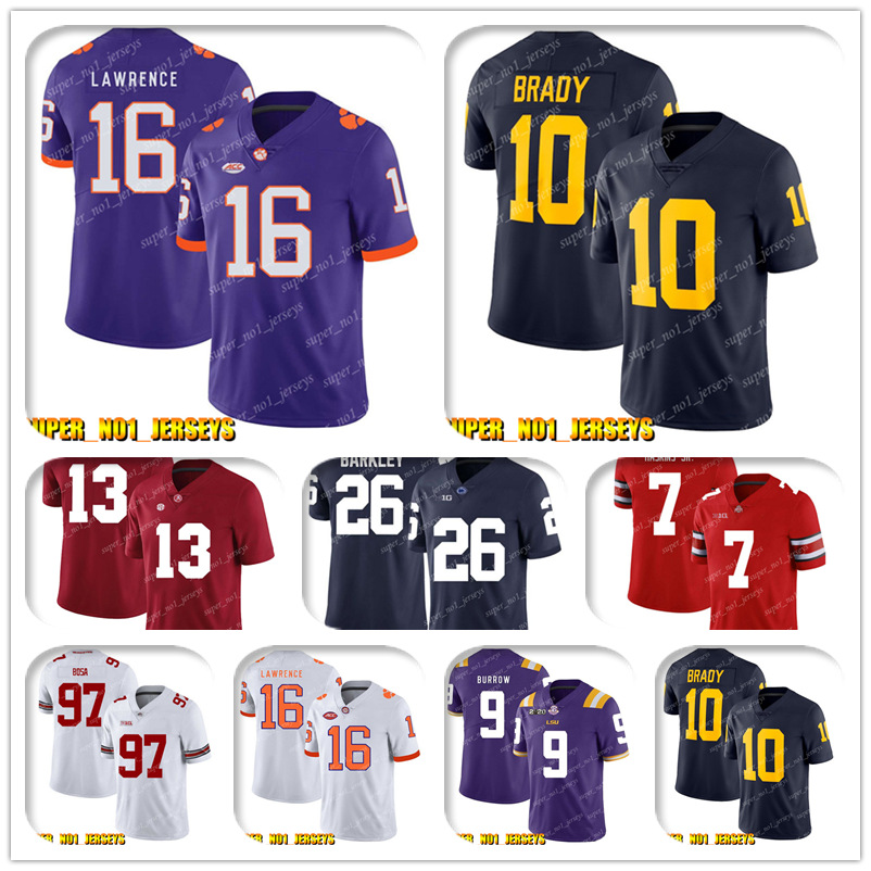 

NCAA 16 Trevor Lawrence 10 Tom Brady Michigan Wolverines College Football Jersey Bo Jackson Marshawn Lynch Henry Ruggs Derek Carr