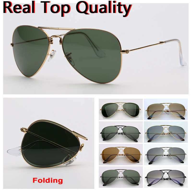 

Mens sunglasses folding pilot sunglasses top quality aviation womens sun glasses men women sunglasses with folding fit leather case, box!