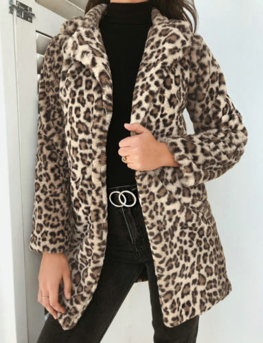 

Hirigin Coat 2020 Top Hot Women Leopard Sexy Winter Warm New Wind Coat Cardigan Leopard Print Long For Women Manteau, Beige